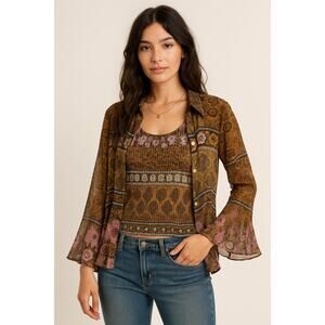 Vintage Y2K Nicola Button up Crinkle Tank Set XL Boho Floral 2-Piece Groovy